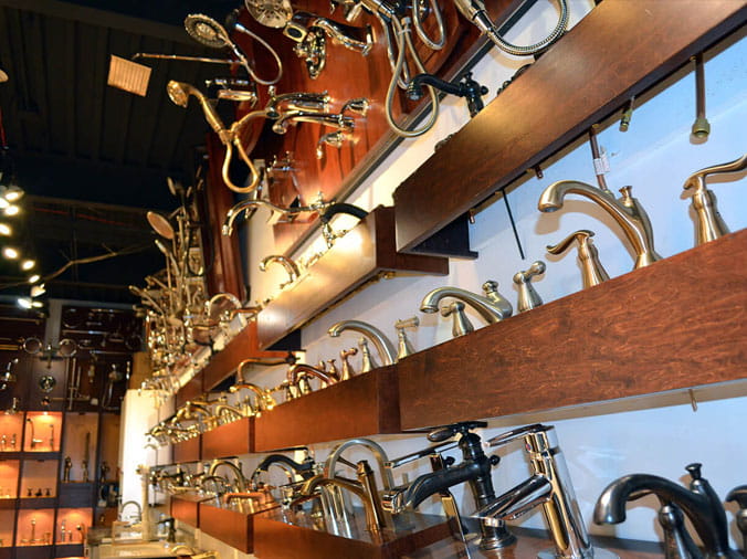 Variety of Bathroom faucets on display at Green Art Plumbing Supply Freeport NY