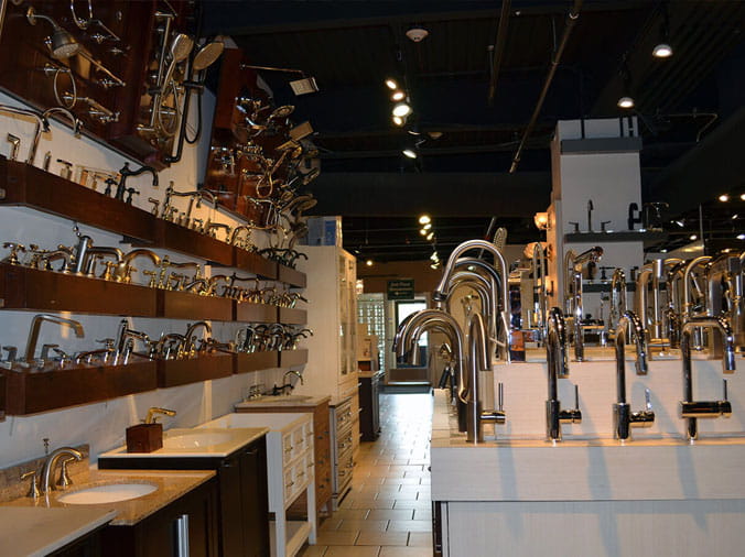 Kitchen sink faucets on display at Green Art Plumbing Supply Freeport NY