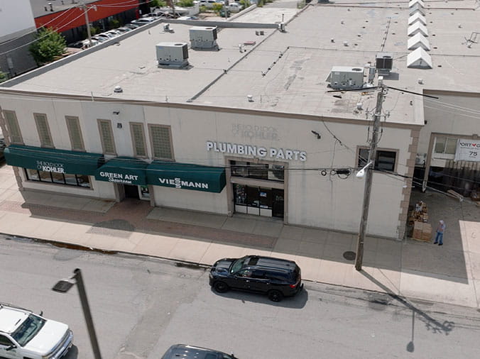 Drone shot of Green Art Plumbing Supply Freeport